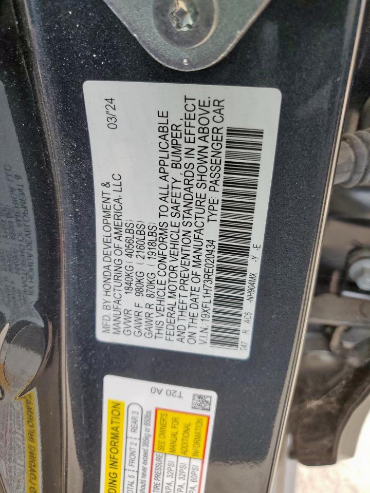 2024 Honda Civic Exl VIN: 19XFL1H73RE020434 Lot: 64423055