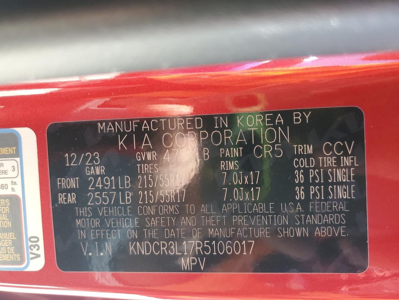 2024 Kia Niro Wind VIN: KNDCR3L17R5106017 Lot: 64520075