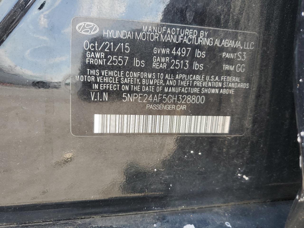 2016 Hyundai Sonata Se VIN: 5NPE24AF5GH328800 Lot: 65511565