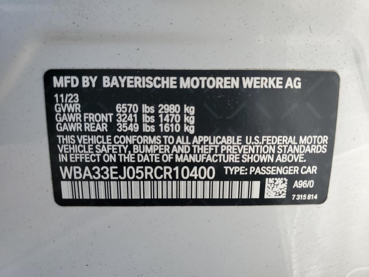 2024 BMW 760 Xi VIN: WBA33EJ05RCR10400 Lot: 65119055