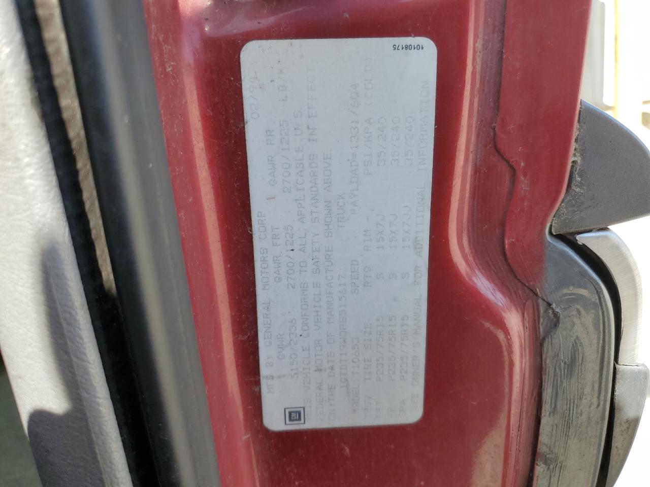 1994 GMC Sonoma VIN: 1GTDT19W0R8515617 Lot: 62934115