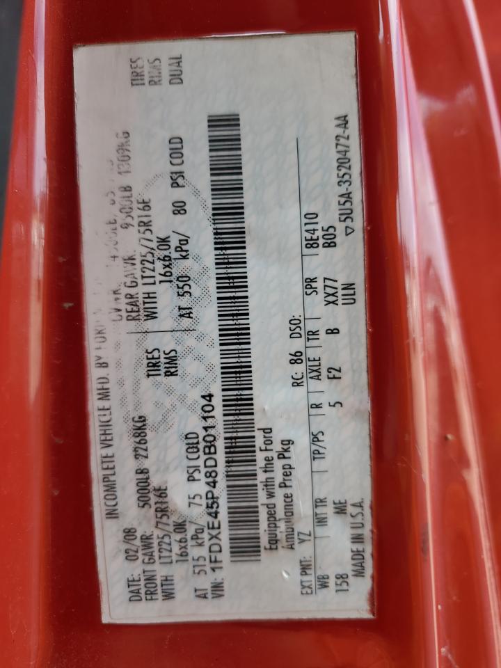 2008 Ford Econoline E450 Super Duty Cutaway Van VIN: 1FDXE45P48DB01104 Lot: 60161285