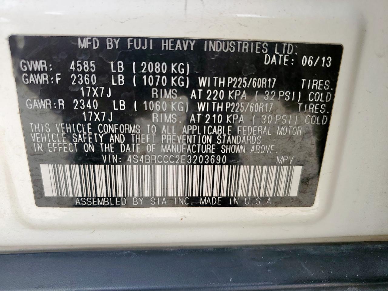 2014 Subaru Outback 2.5I Premium VIN: 4S4BRCCC2E3203690 Lot: 64846375