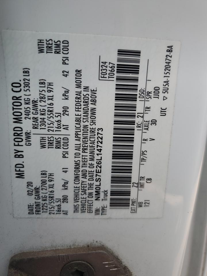 2020 Ford Transit Connect Xl VIN: NM0LS7E26L1472273 Lot: 64721875