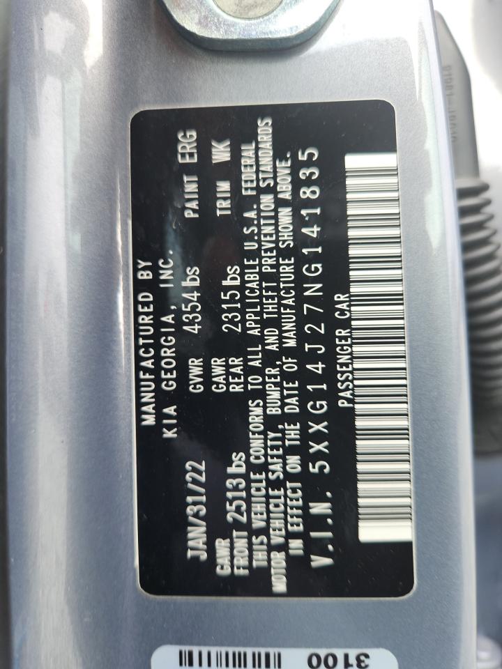 2022 Kia K5 Lxs VIN: 5XXG14J27NG141835 Lot: 63224415