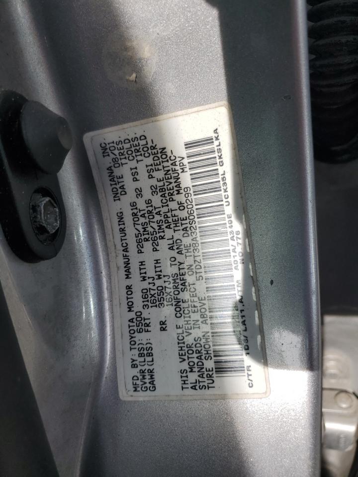 2002 Toyota Sequoia Limited VIN: 5TDZT38A32S060299 Lot: 63744685