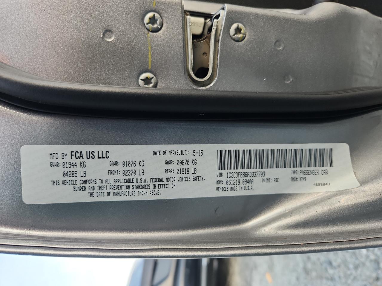 2015 Dodge Dart Sxt VIN: 1C3CDFBB6FD337703 Lot: 64670245