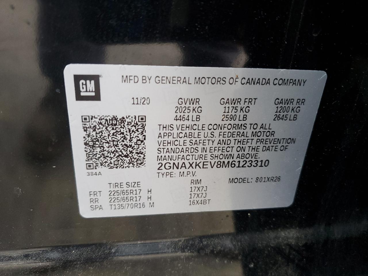 2021 Chevrolet Equinox Lt VIN: 2GNAXKEV8M6123310 Lot: 65532915