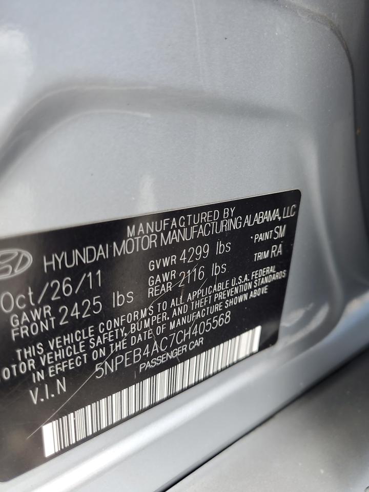 2012 Hyundai Sonata Gls VIN: 5NPEB4AC7CH405568 Lot: 65435605
