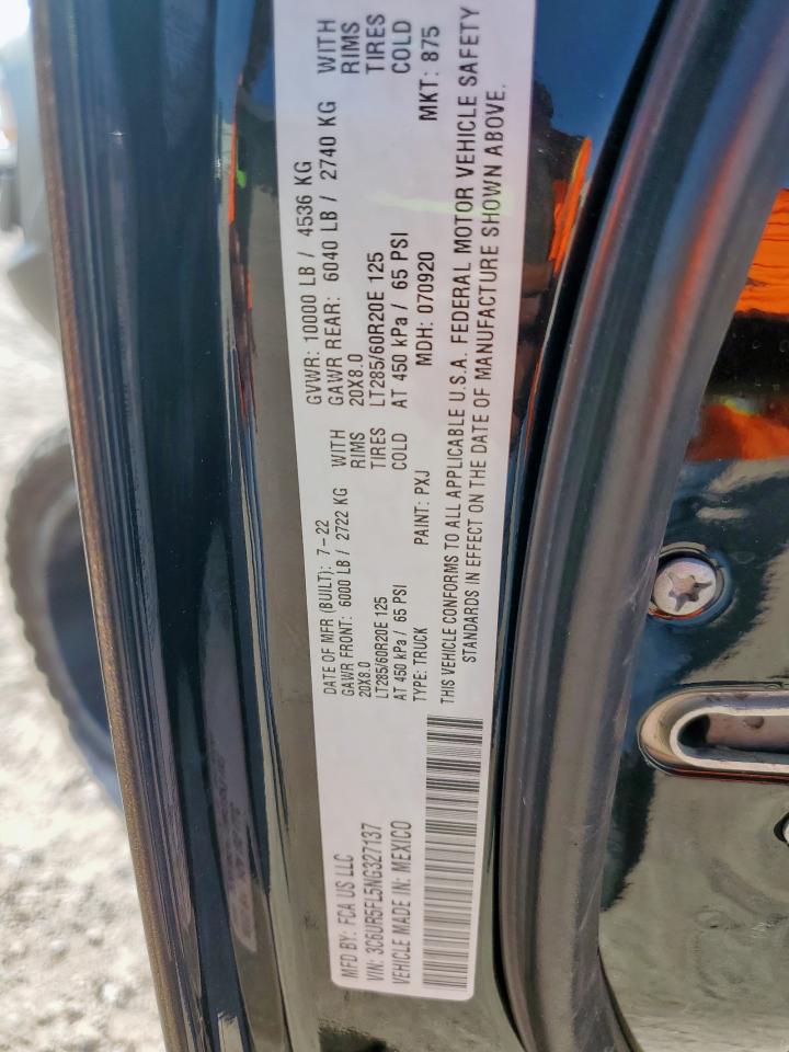 2022 Ram 2500 Laramie VIN: 3C6UR5FL5NG327137 Lot: 65433495