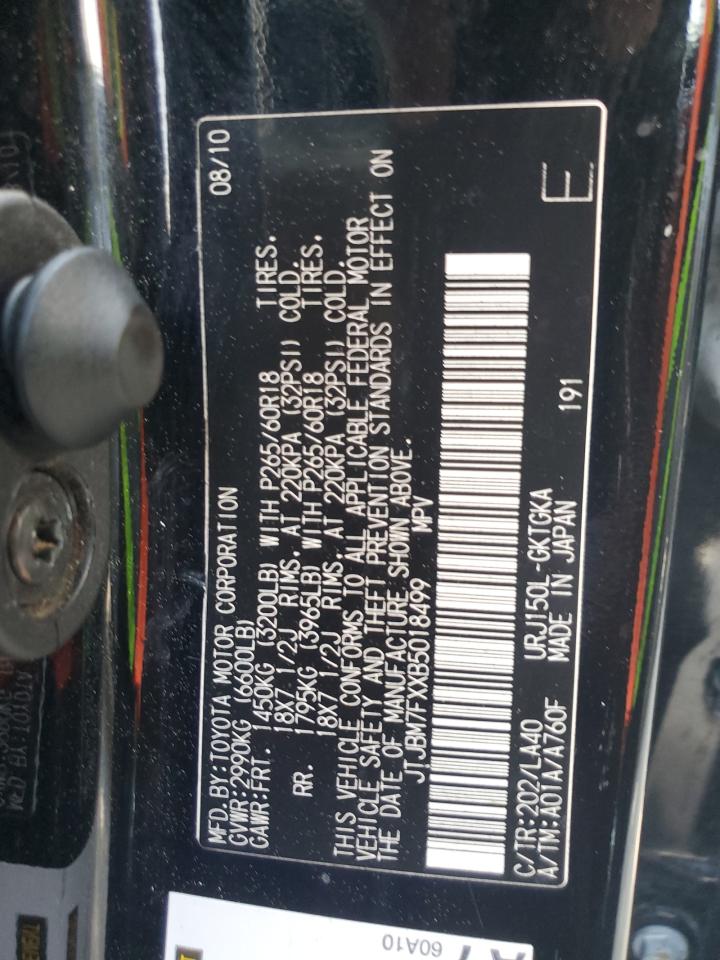 2011 Lexus Gx 460 VIN: JTJBM7FXXB5018499 Lot: 64018235