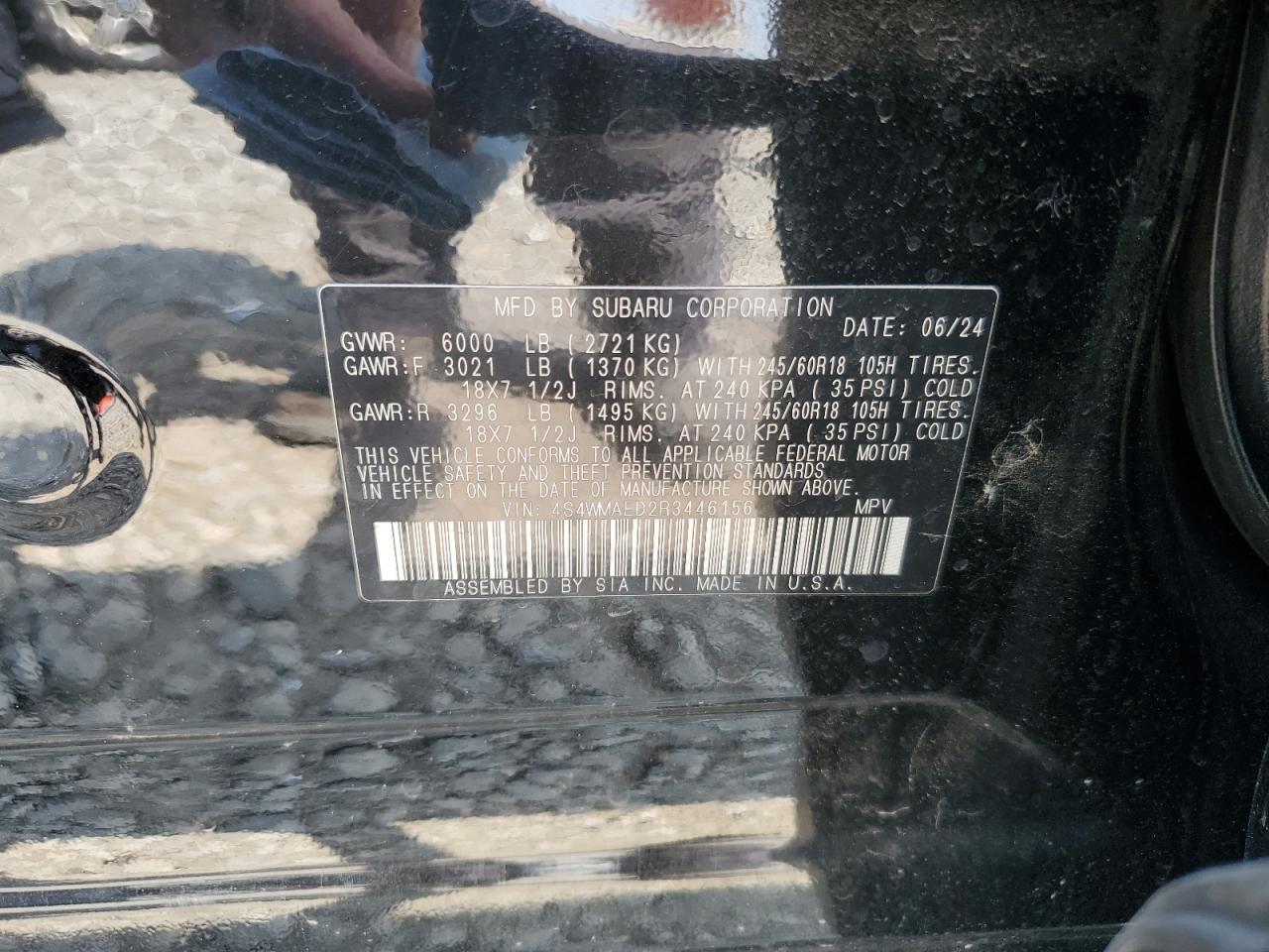 2024 Subaru Ascent Premium VIN: 4S4WMAED2R3446156 Lot: 66554515