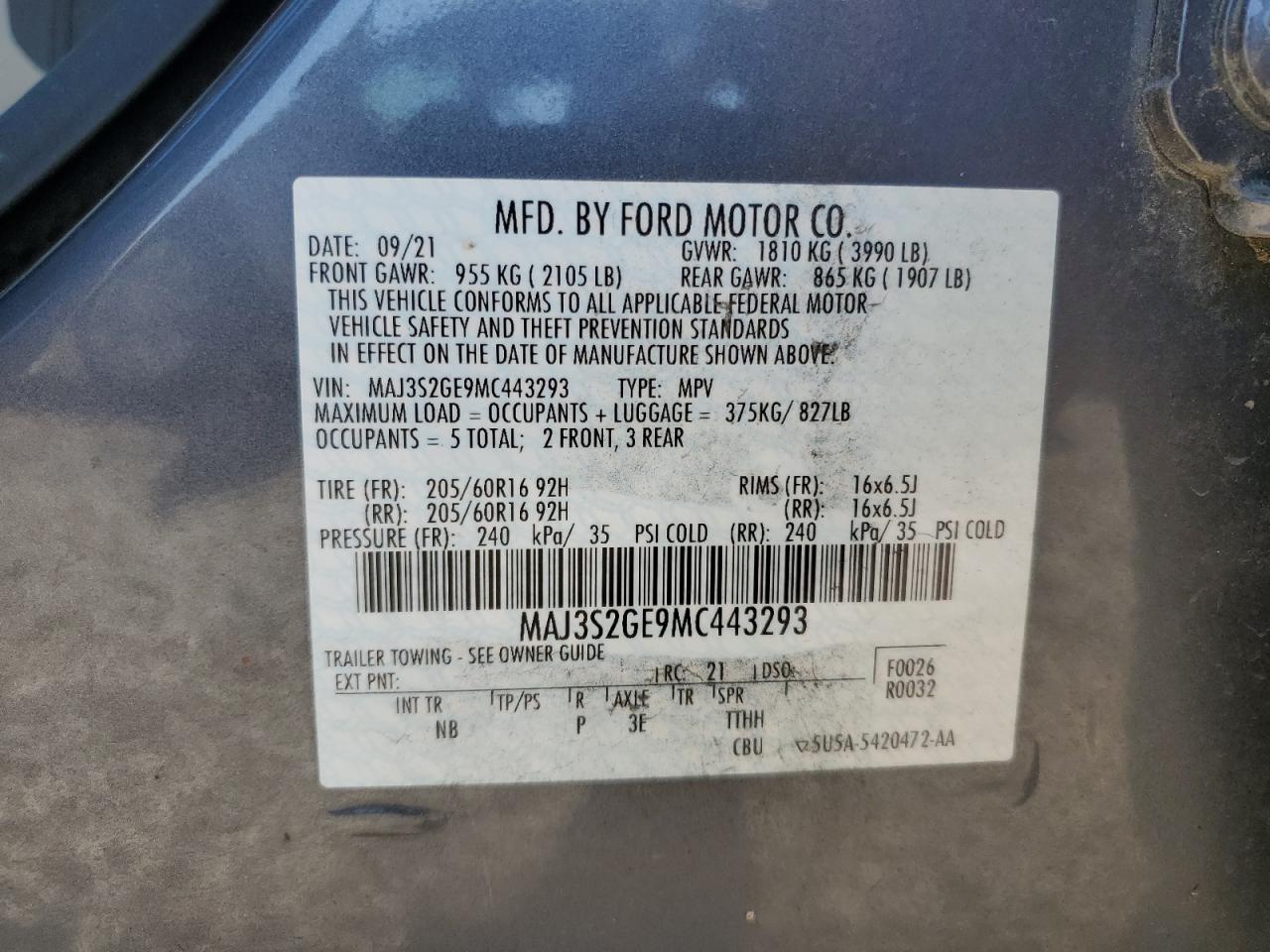 2021 Ford Ecosport Se VIN: MAJ3S2GE9MC443293 Lot: 63133355
