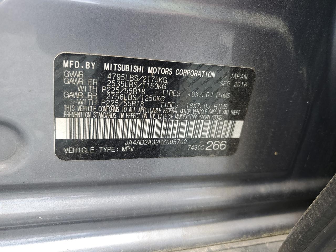 2017 Mitsubishi Outlander Es VIN: JA4AD2A32HZ005702 Lot: 63322535
