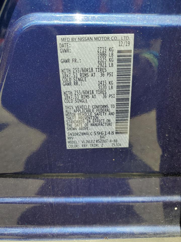 2020 Nissan Pathfinder Sv VIN: 5N1DR2BM4LC596148 Lot: 65562045