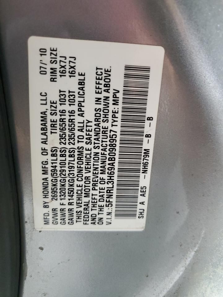 2010 Honda Odyssey Exl VIN: 5FNRL3H69AB098957 Lot: 63534265