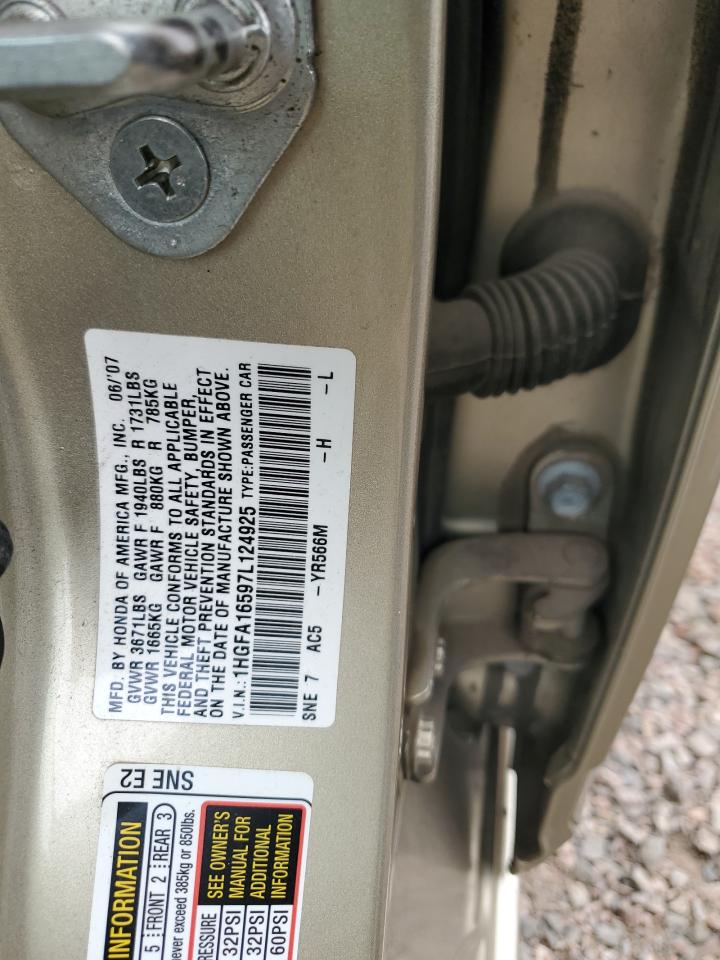 2007 Honda Civic Lx VIN: 1HGFA16597L124925 Lot: 65445995
