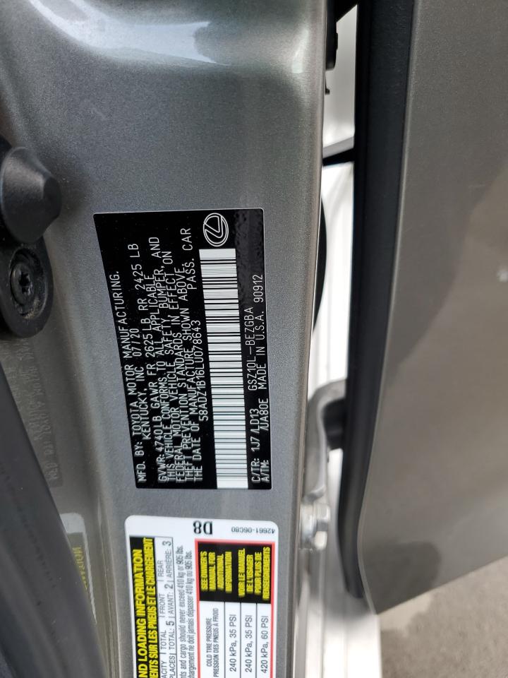 2020 Lexus Es 350 VIN: 58ADZ1B16LU078643 Lot: 65525595