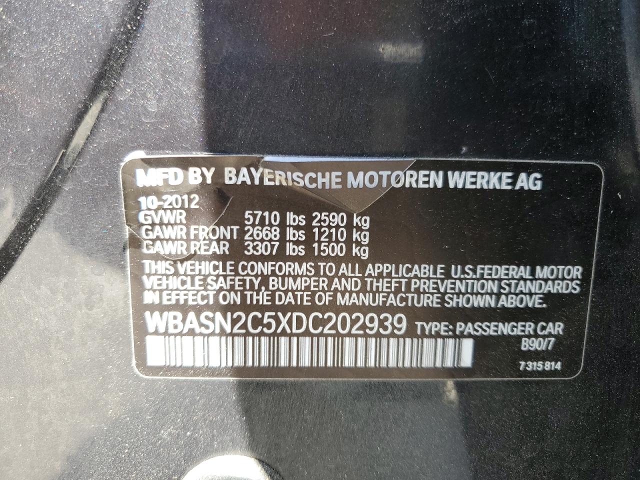 2013 BMW 535 Igt VIN: WBASN2C5XDC202939 Lot: 63611755