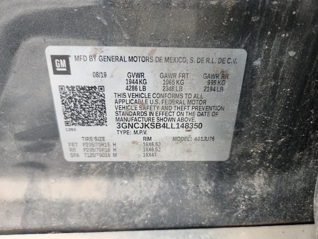 2020 Chevrolet Trax Ls VIN: 3GNCJKSB4LL148350 Lot: 63751495