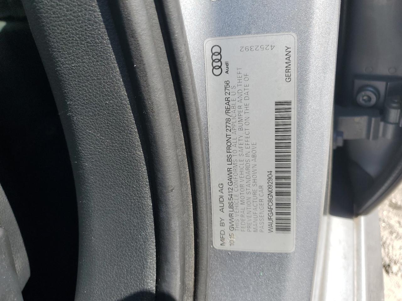 2016 Audi A6 Premium Plus VIN: WAUFGAFC8GN092904 Lot: 63780235