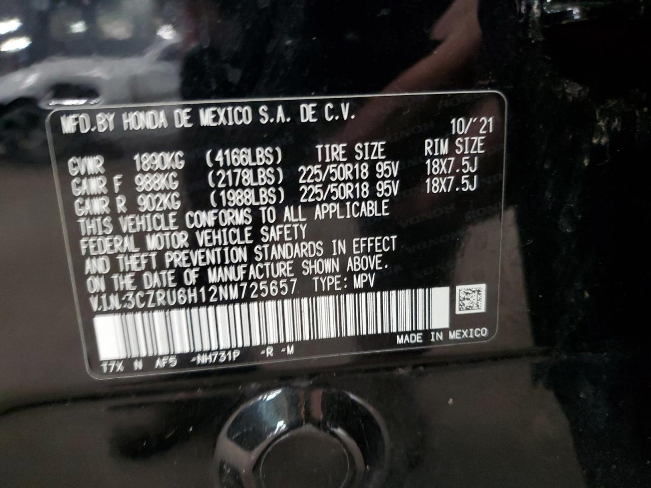 2022 Honda Hr-V Sport VIN: 3CZRU6H12NM725657 Lot: 65090925