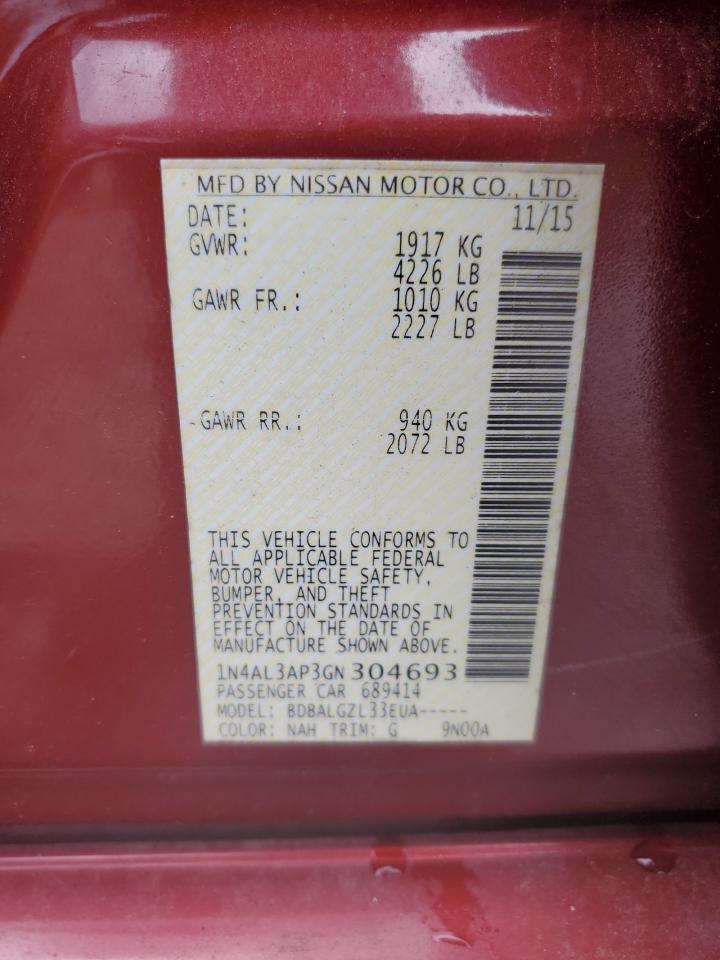 2016 Nissan Altima 2.5 VIN: 1N4AL3AP3GN304693 Lot: 62814835
