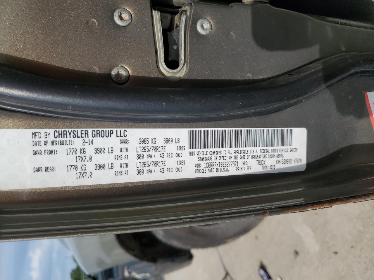 2014 Ram 1500 Ssv VIN: 1C6RR7XT0ES277871 Lot: 65567165