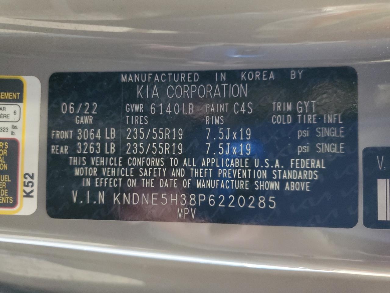 2023 Kia Carnival Sx VIN: KNDNE5H38P6220285 Lot: 62979295