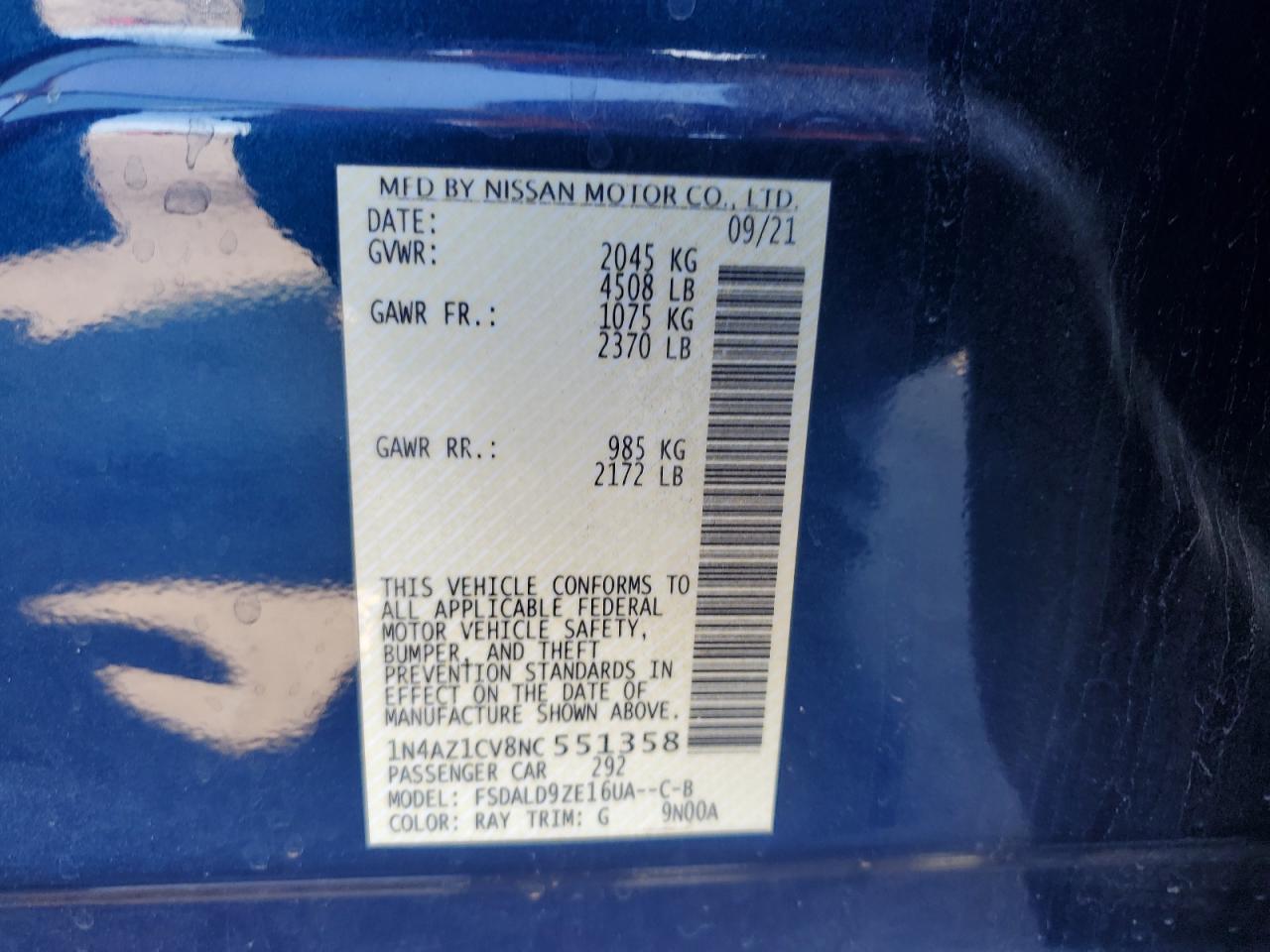 2022 Nissan Leaf Sv VIN: 1N4AZ1CV8NC551358 Lot: 63689955