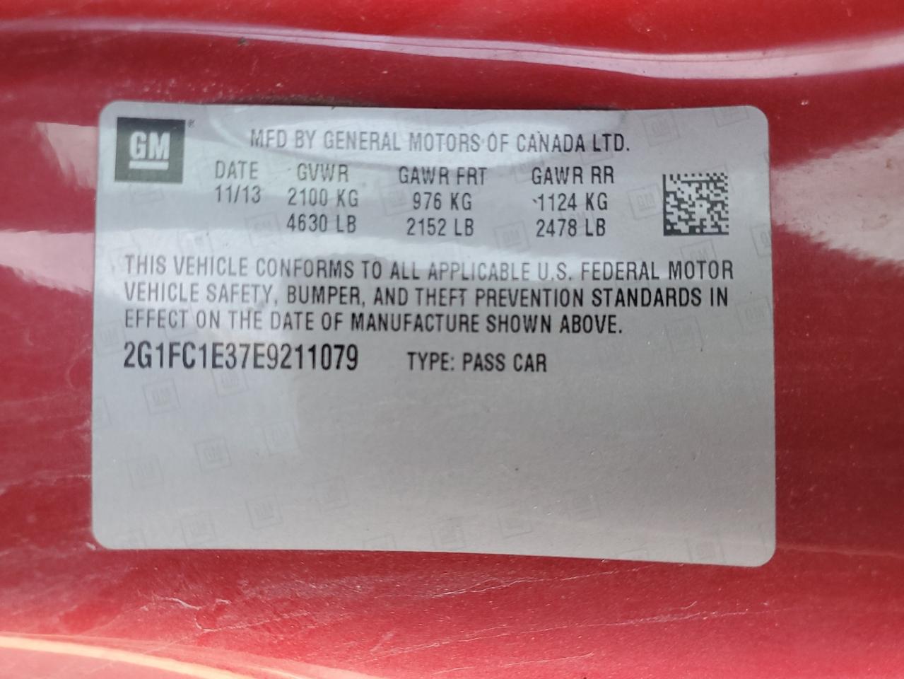 2014 Chevrolet Camaro Lt VIN: 2G1FC1E37E9211079 Lot: 66662115