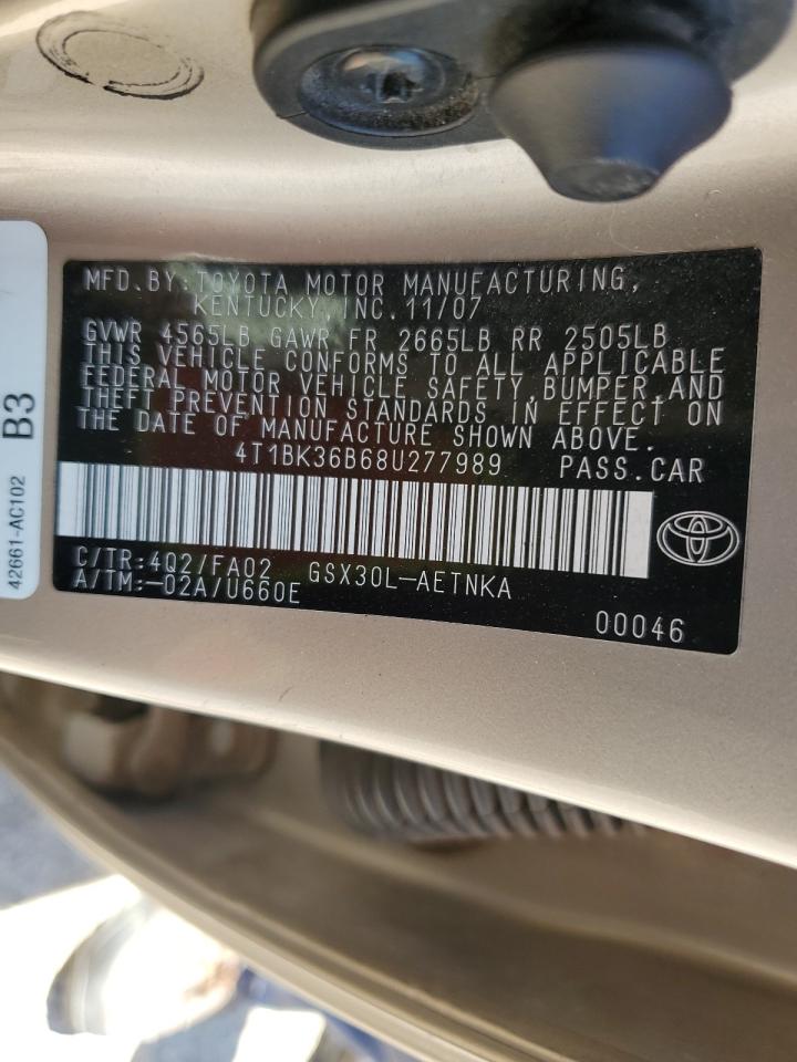 2008 Toyota Avalon Xl VIN: 4T1BK36B68U277989 Lot: 63596415
