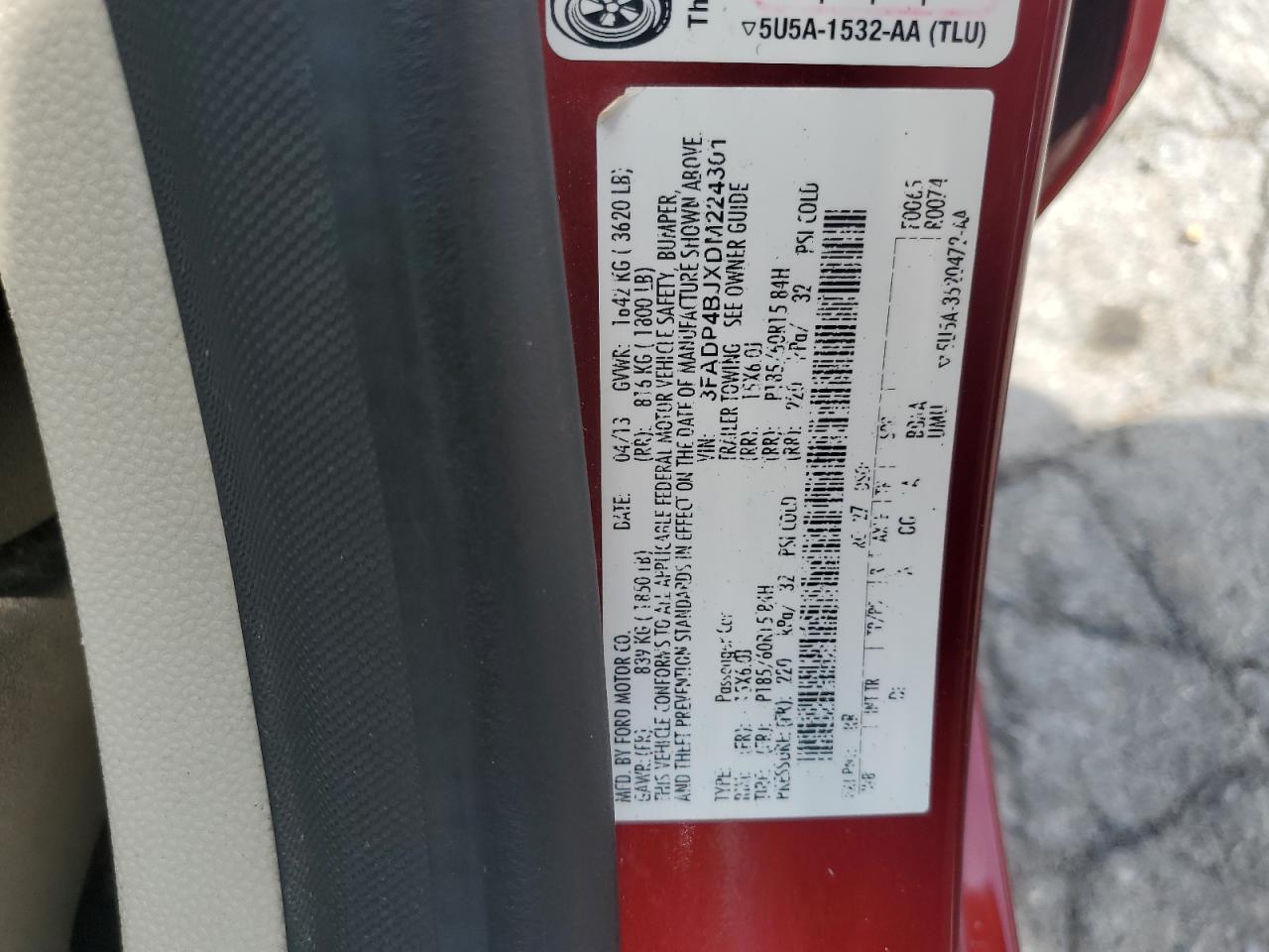 2013 Ford Fiesta Se VIN: 3FADP4BJXDM224301 Lot: 64404695