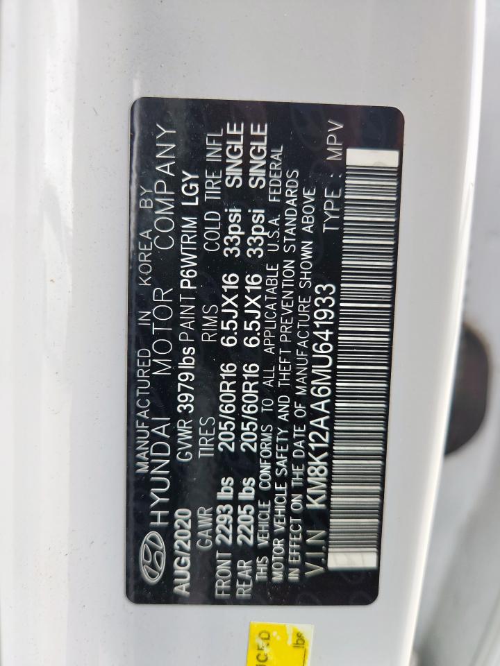 2021 Hyundai Kona Se VIN: KM8K12AA6MU641933 Lot: 63112335