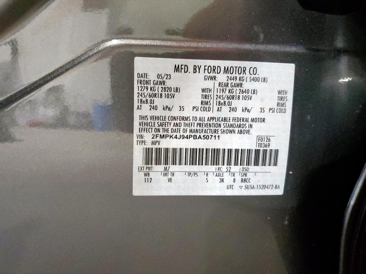 2023 Ford Edge Sel VIN: 2FMPK4J94PBA50711 Lot: 65445425