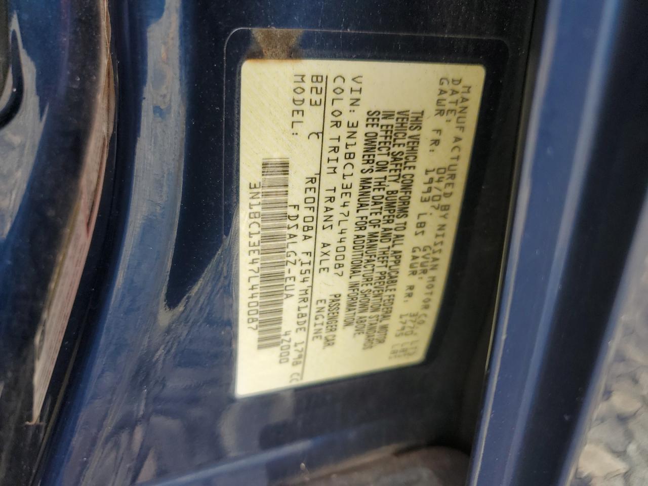 2007 Nissan Versa S VIN: 3N1BC13E47L440087 Lot: 64884805