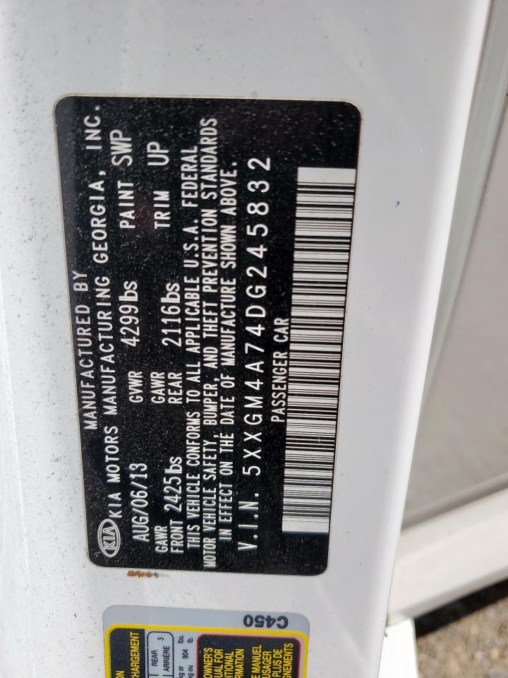 2013 Kia Optima Lx VIN: 5XXGM4A74DG245832 Lot: 66841065