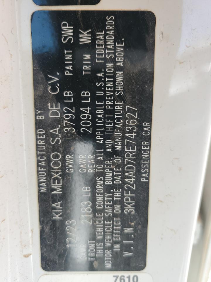 2024 Kia Forte Lx VIN: 3KPF24AD7RE743627 Lot: 65216205