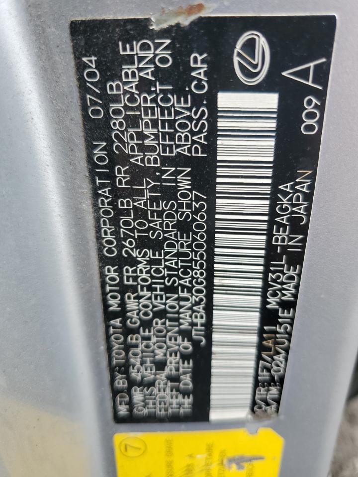 2005 Lexus Es 330 VIN: JTHBA30G855060637 Lot: 64449635