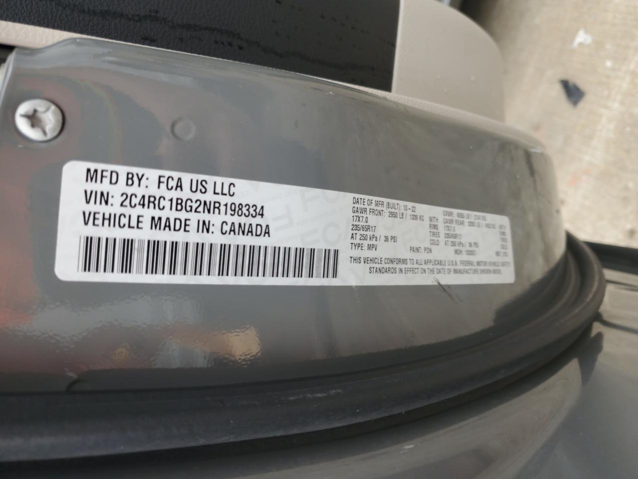 2022 Chrysler Pacifica Touring L VIN: 2C4RC1BG2NR198334 Lot: 65368215