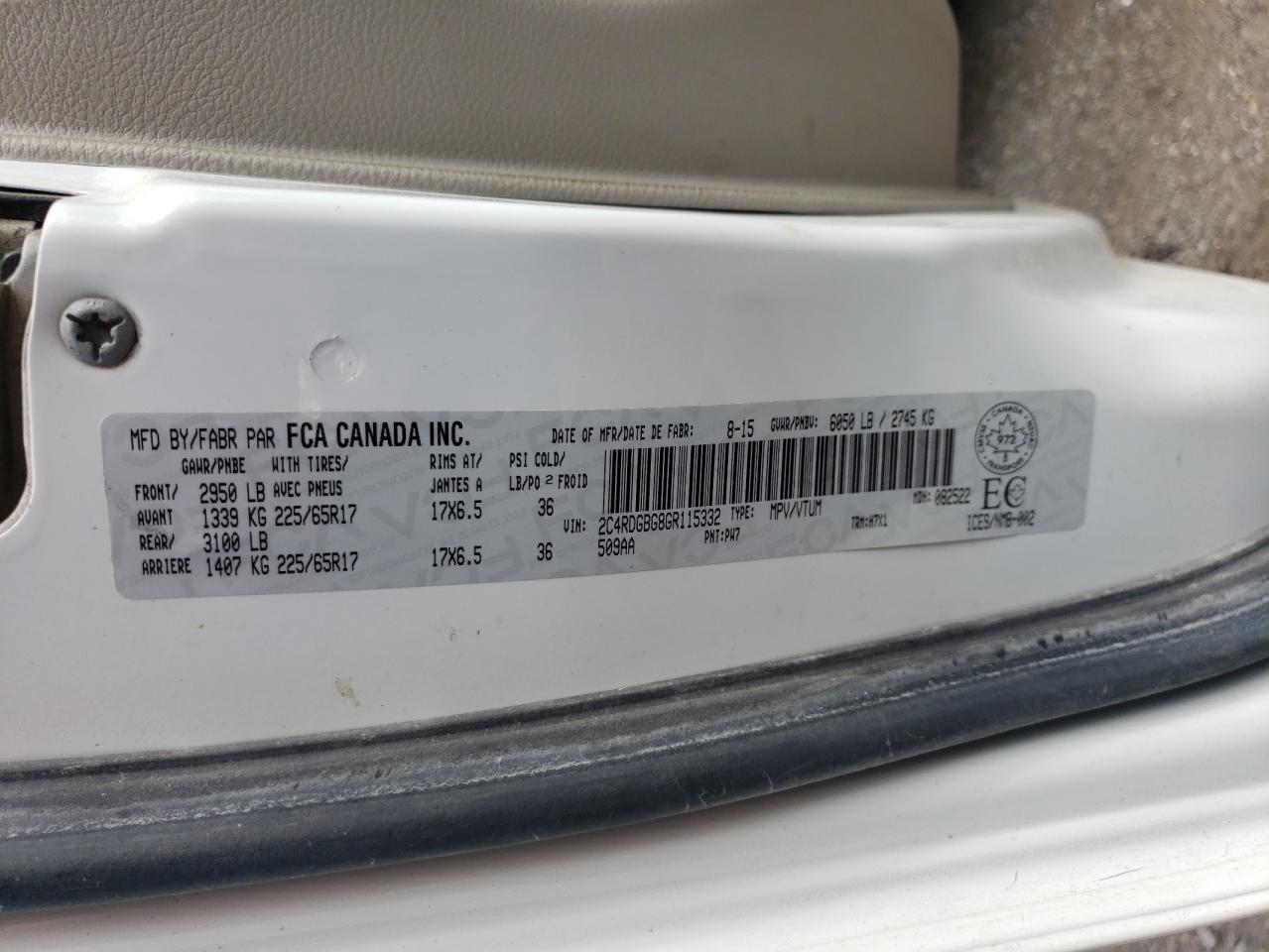 2016 Dodge Grand Caravan Se VIN: 2C4RDGBG8GR115332 Lot: 92283225