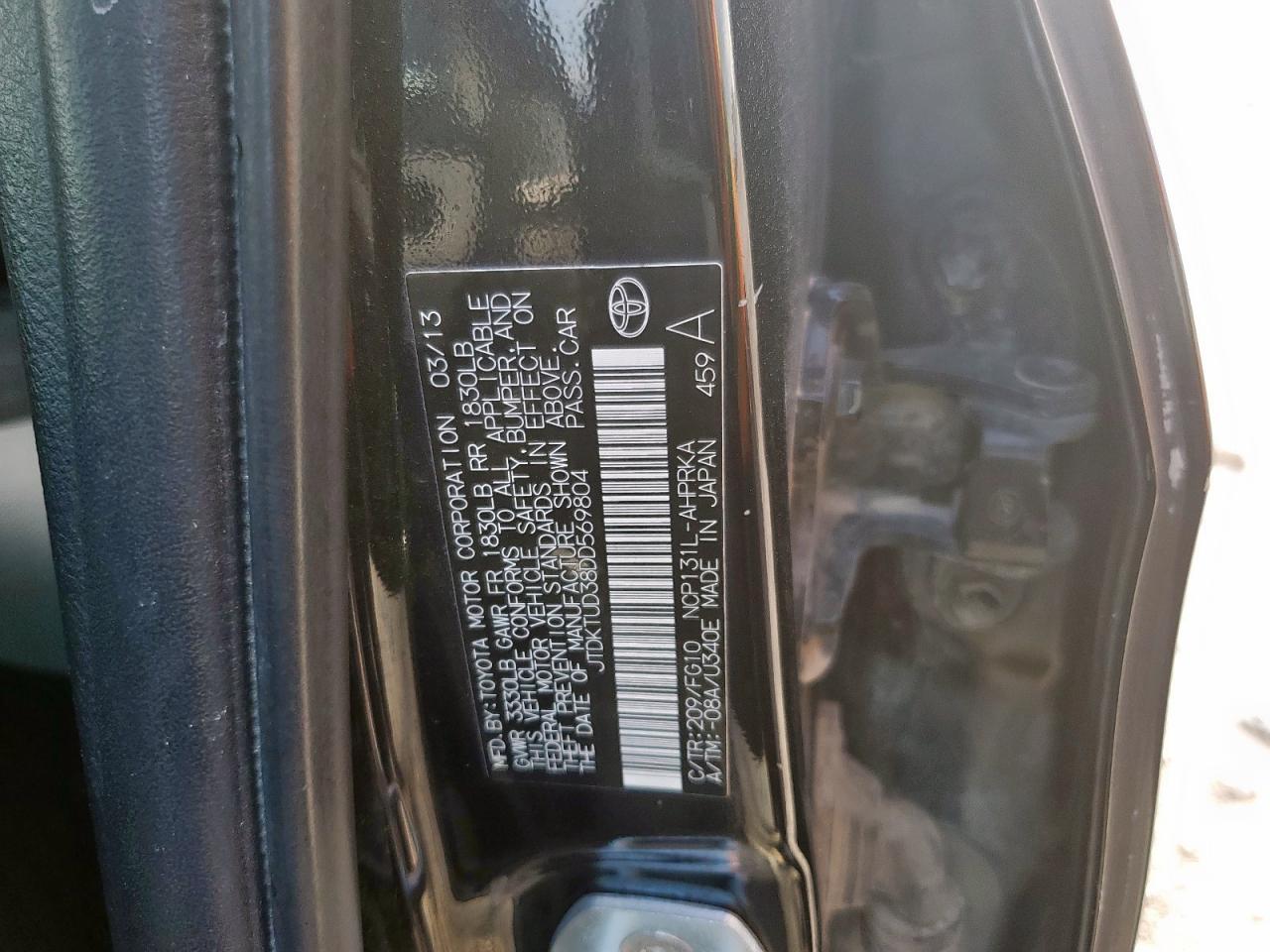 2013 Toyota Yaris VIN: JTDKTUD38DD569804 Lot: 64990505