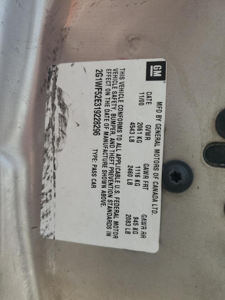 2001 Chevrolet Impala VIN: 2G1WF52E319228296 Lot: 66188925