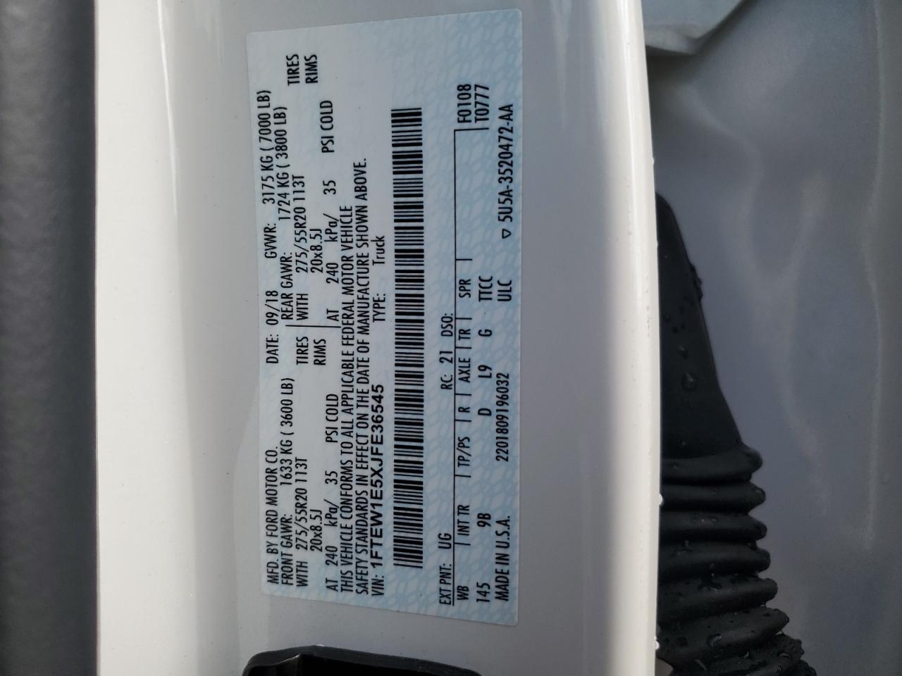 2018 Ford F150 Supercrew VIN: 1FTEW1E5XJFE36545 Lot: 65797025