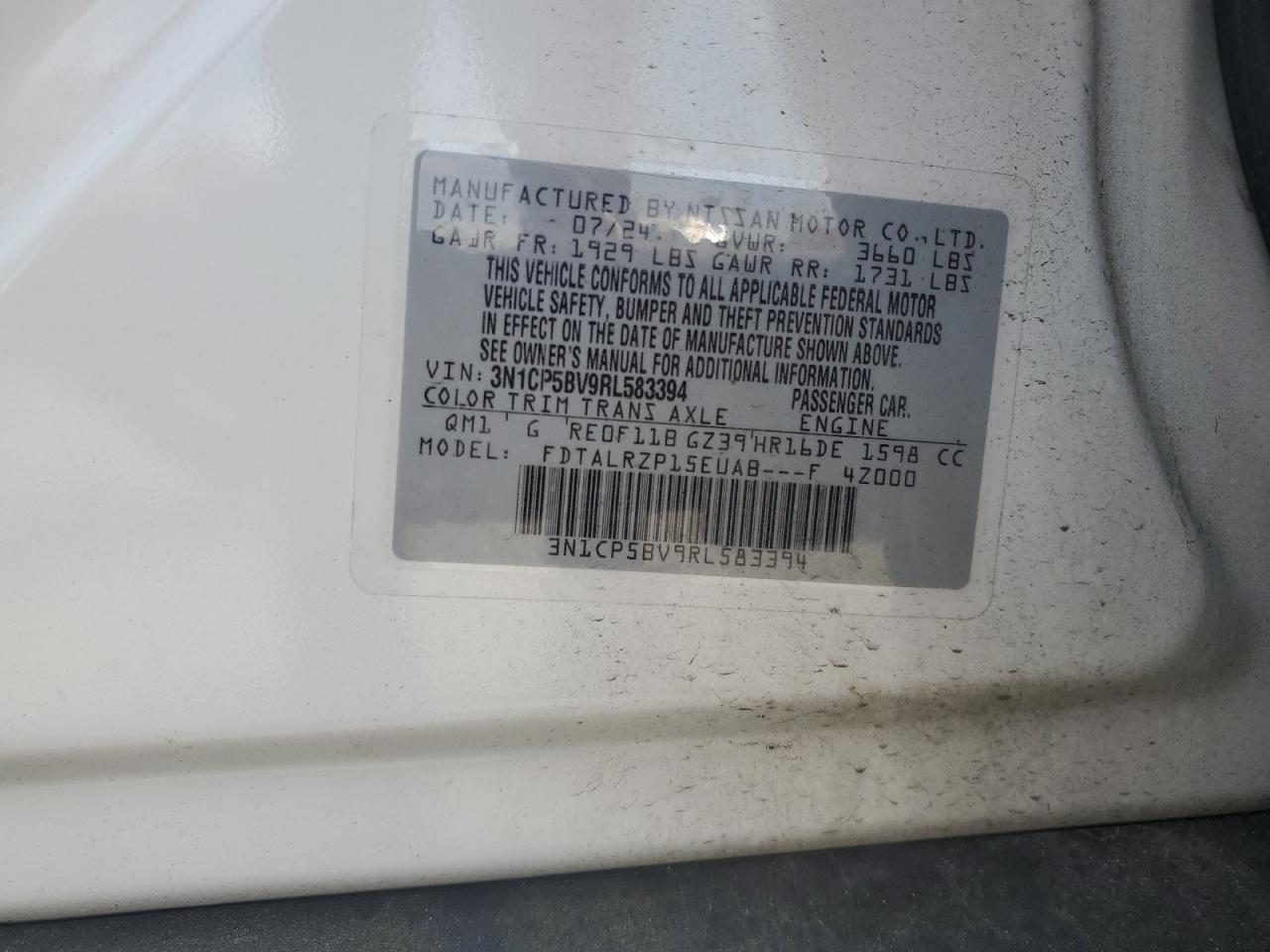 2024 Nissan Kicks S VIN: 3N1CP5BV9RL583394 Lot: 63429155