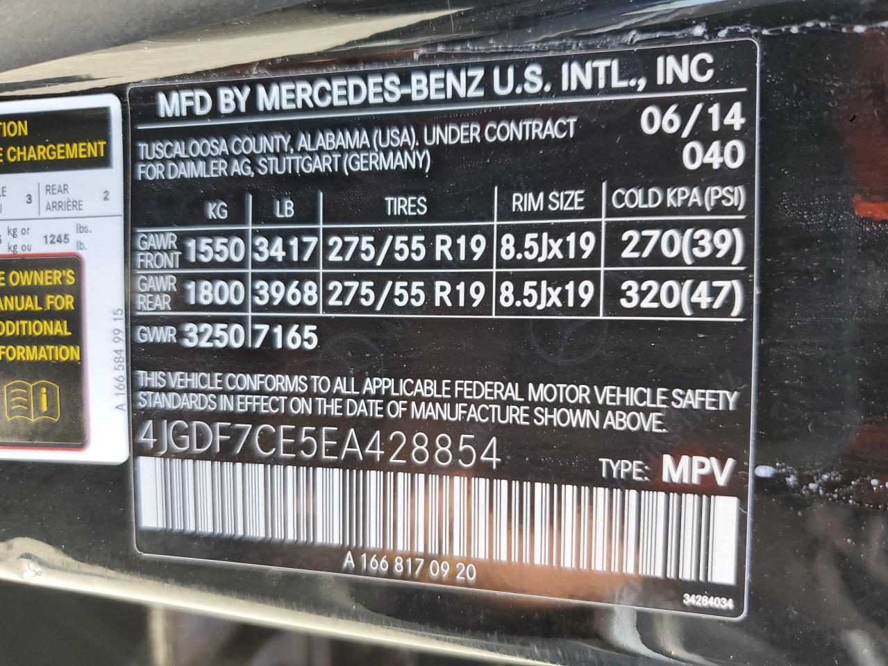 2014 Mercedes-Benz Gl 450 4Matic VIN: 4JGDF7CE5EA428854 Lot: 64498665