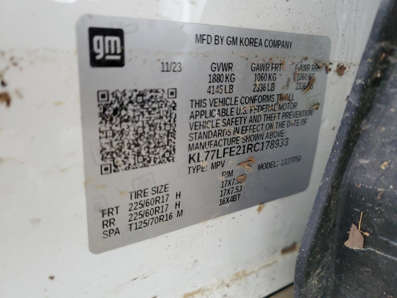 2024 Chevrolet Trax Ls VIN: KL77LFE21RC178933 Lot: 66471665