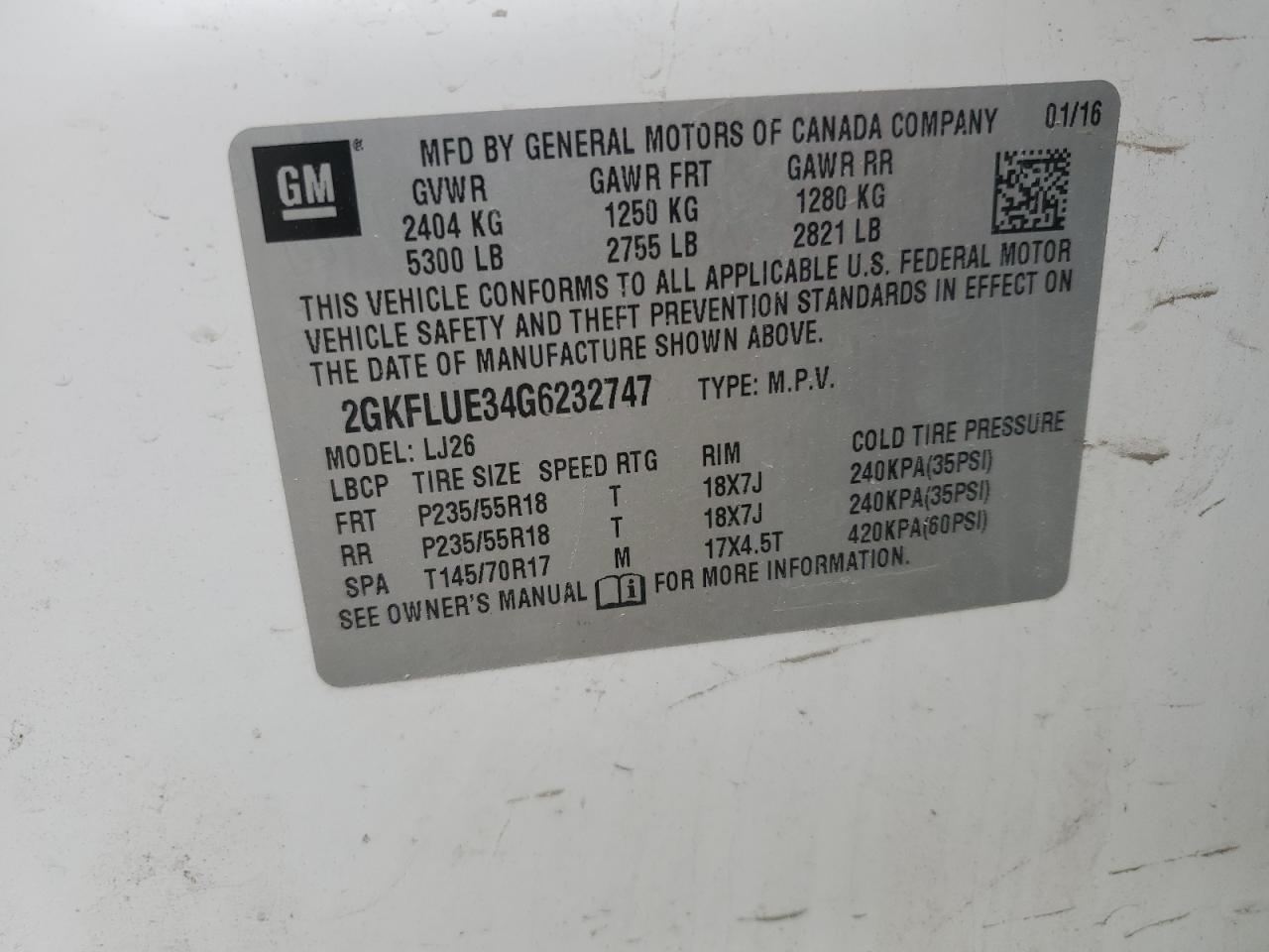 2016 GMC Terrain Slt VIN: 2GKFLUE34G6232747 Lot: 64777785