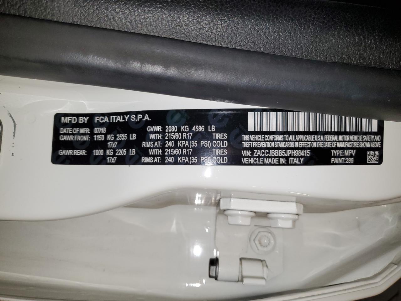 2018 Jeep Renegade Latitude VIN: ZACCJBBB5JPH98415 Lot: 64563855