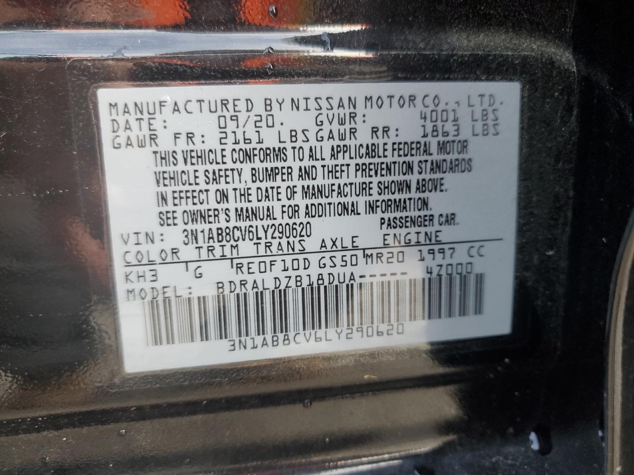 2020 Nissan Sentra Sv VIN: 3N1AB8CV6LY290620 Lot: 64380365